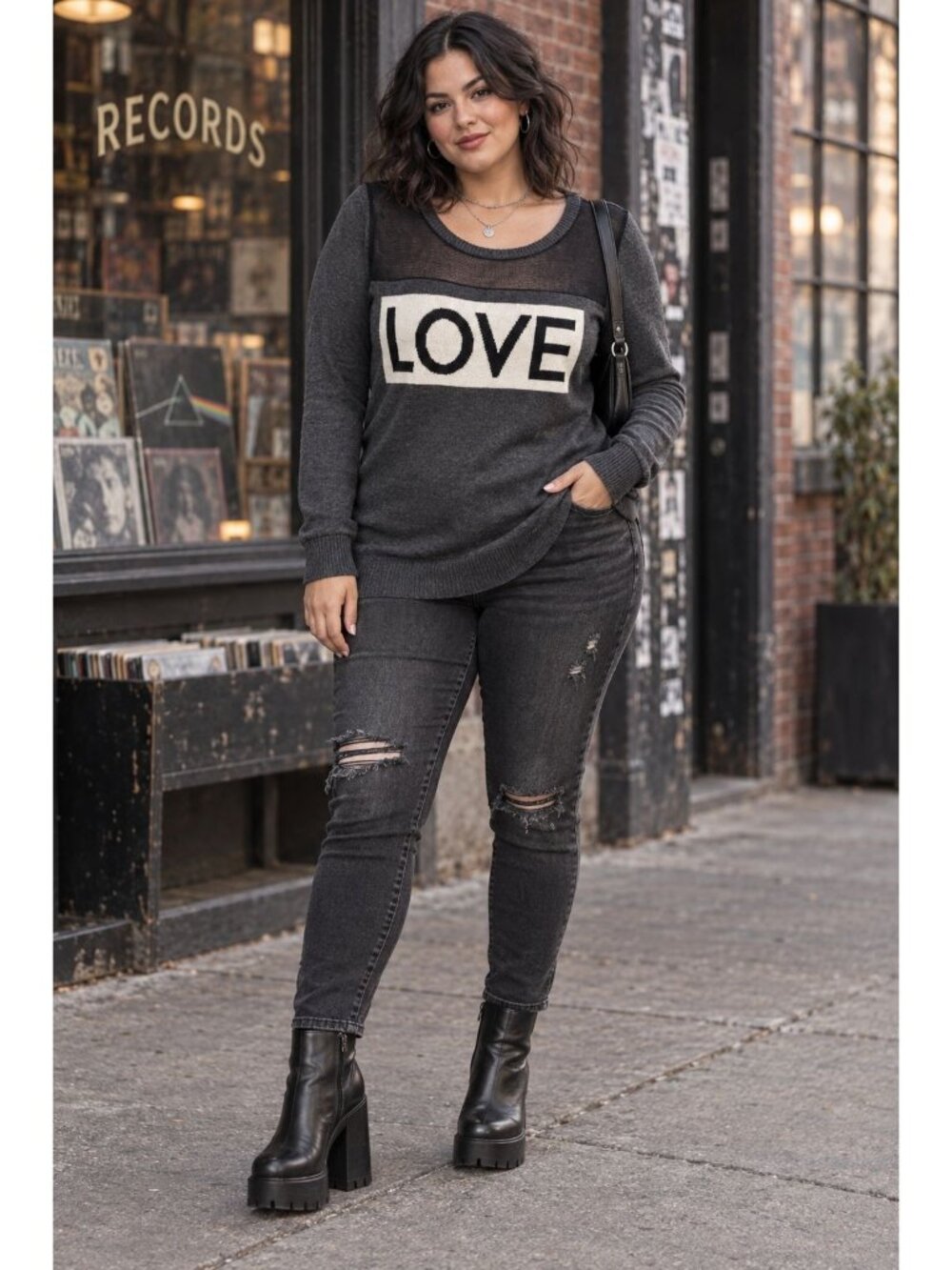 Torrid Size 0 12 L Gray LOVE Graphic Sweater Sheer Mesh Yoke Cotton Plus